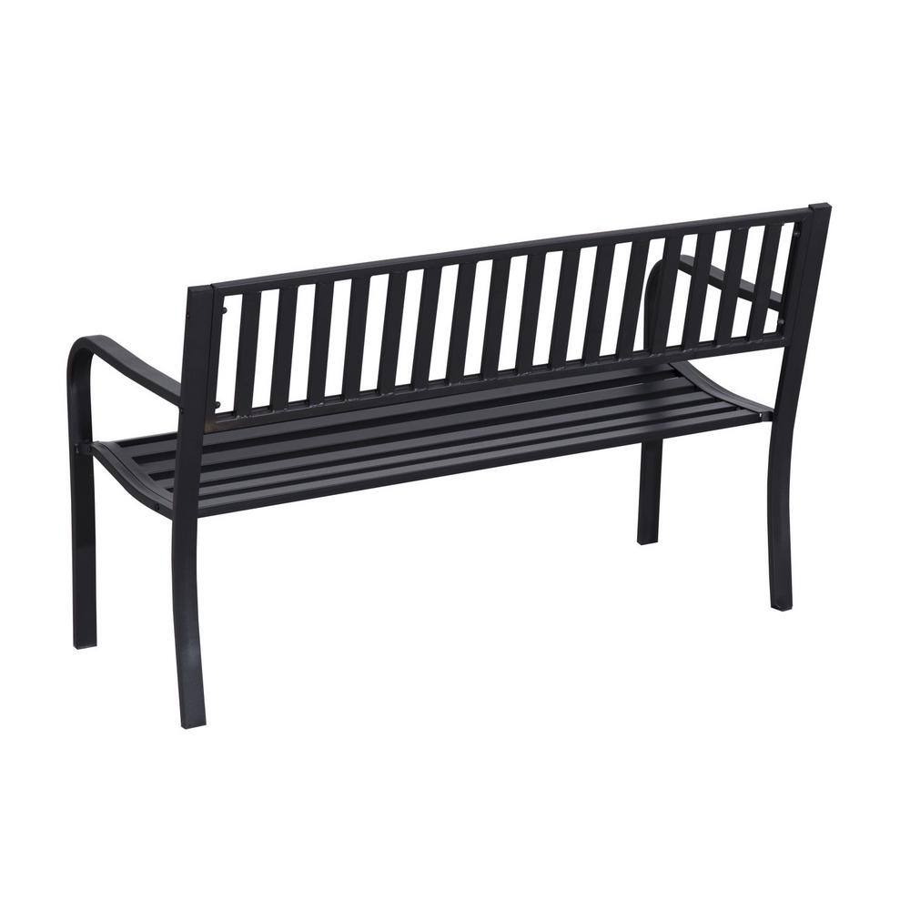 Outsunny 50" Black Slatted Steel Outdoor Garden Bench