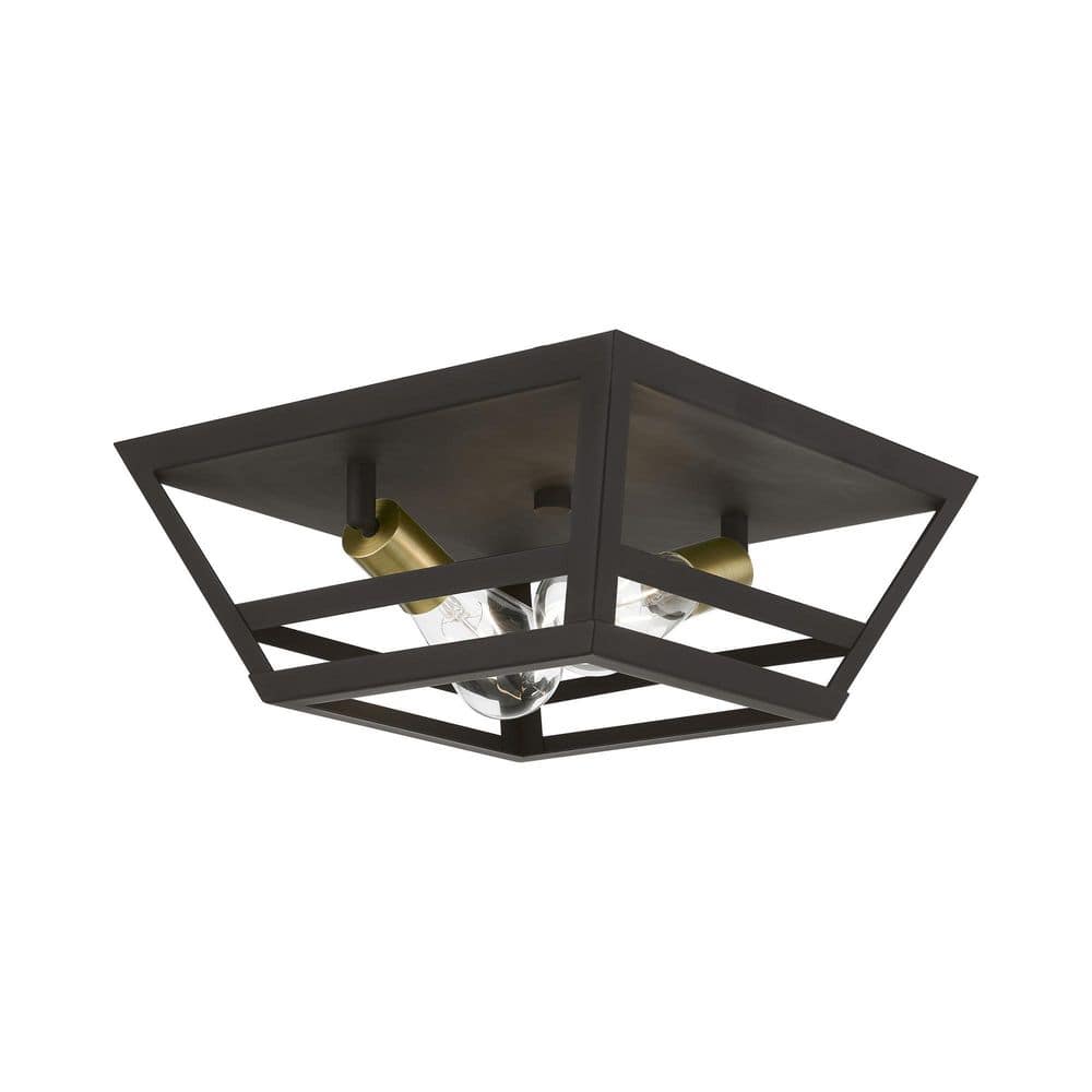 Charterwood 13 in. 2-Light Bronze Flush Mount with Antique Brass Accents price history on PriceWatchPro