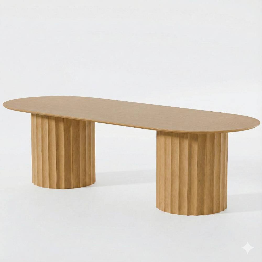 Oval Natural Wooden Solid Wood 86 in. Double Pedestal Base Wood Dining Table (Seats 10)