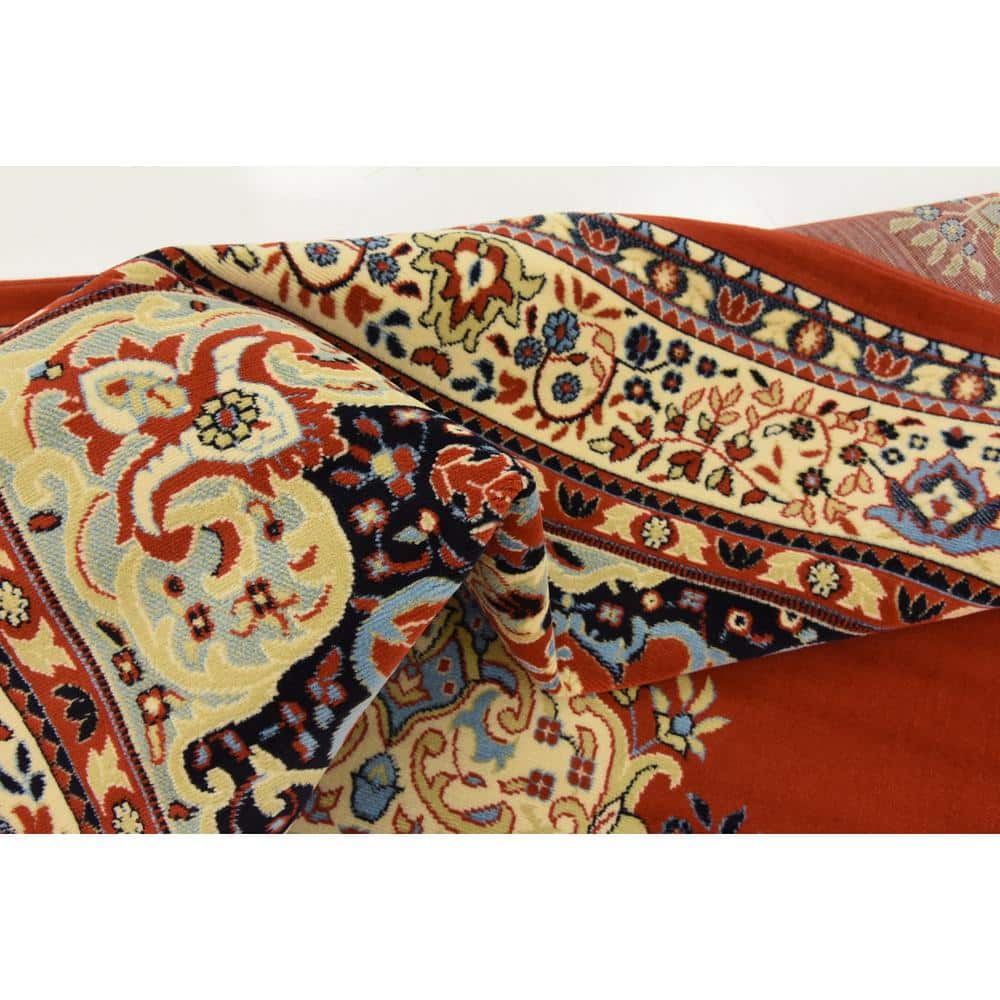 Handmade Rectangular Terracotta Medallion Stain-Resistant Rug, 10x13 ft
