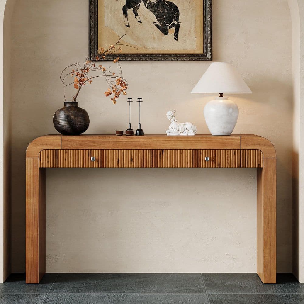 54.3 in. Brown Rectangle Wood Console Table Entryway Table