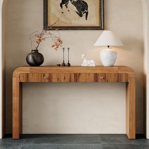 54.3 in. Brown Rectangle Wood Console Table Entryway Table
