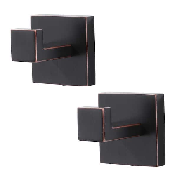 IVIGA Square Stainless Steel Bath Hardware Accessory Wall Mount J-Hook Robe/Towel Hook in Oil Rubbed Bronze (2-Pack)