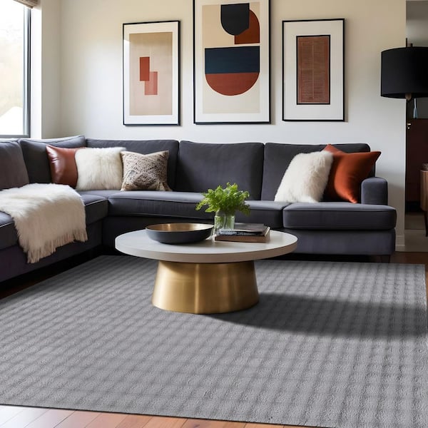 Aurora 3 ft. x 5 ft. Grey Non-Slip Rubber Back Washable Polyester Checker Indoor Entryway Rug