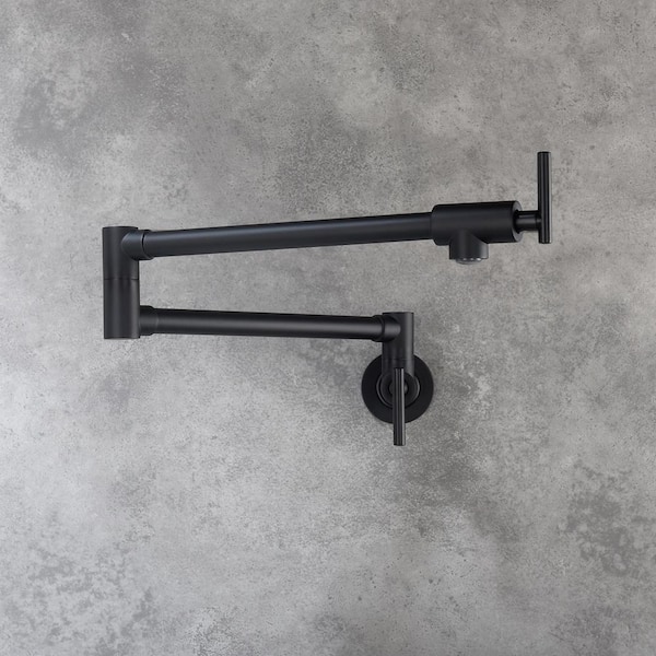Wall Mount Pot Filler Faucet, Matte Black Double Handle Stove Pot Filler with Swivel Arm, Kitchen Faucet