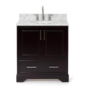 Stafford 31 in. W x 22 in. D x 35.25 in. H Right Left Single Sink Bath Vanity in Espresso with Carrara White Marble Top