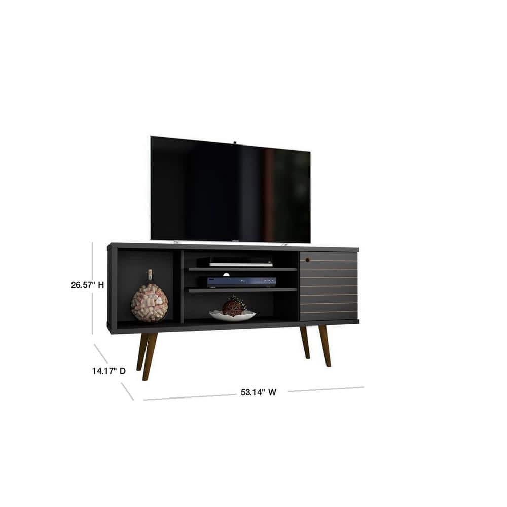 Sleek Mid-Century Modern 54" Black TV Stand with Cabinet