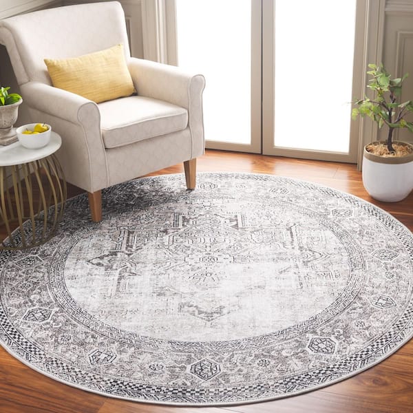 Orlando 7 ft. x 7 ft. Round Taupe/Beige Antique Wash Medallion Washable Area Rug