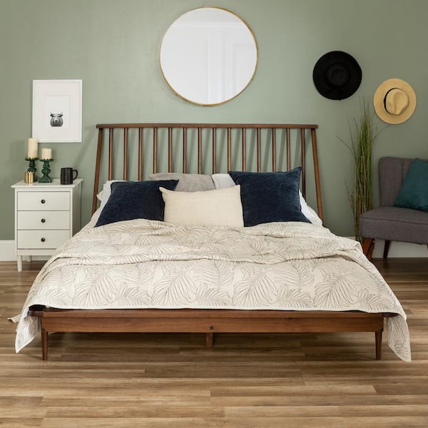 Spindle Back Solid Wood Queen Bed, Platform Bed Frame Queen Solid Wood