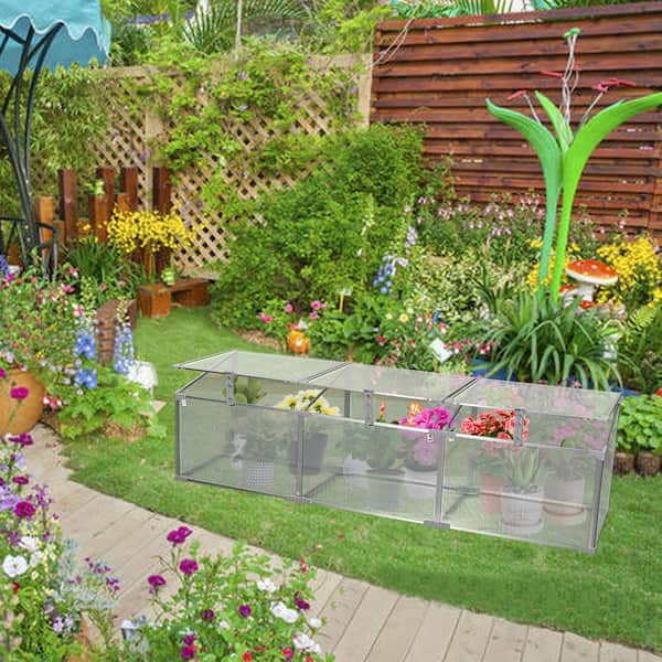 Boosicavelly 70.87 in. L x 20.08 in. W x 20.08 in. H Outdoor Silver Aluminum Polycarbonate Greenhouse in Winter