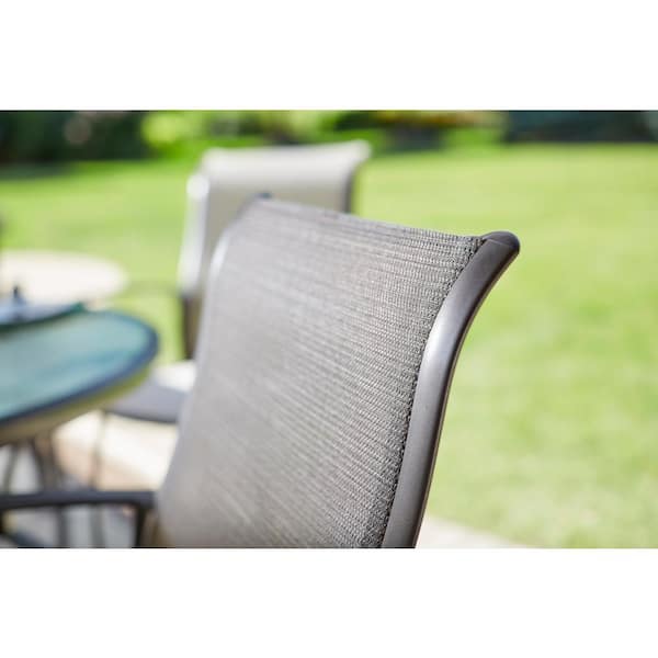 Hampton Bay Mix and Match Reinforced Aluminum Brown Stackable Outdoor Patio Dining Chair in Sunbrella Elevation Stone Sling FCA60401AM The Home Depot