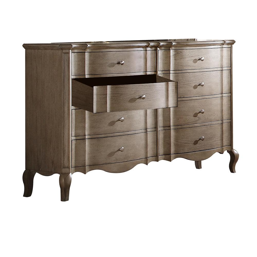 Elegant Antique Taupe Dresser with Dovetail and Felt-Lined Drawers