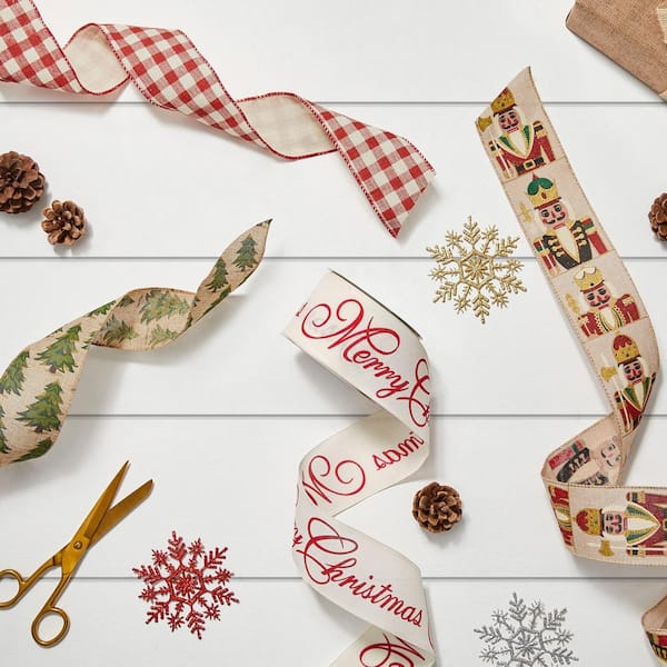 30 ft. Beige and Red Christmas Ribbon