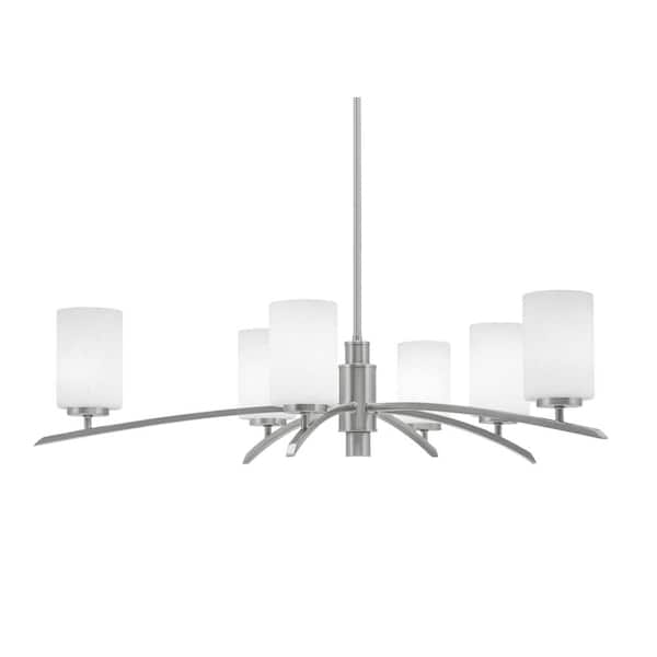 Unbranded Siena 31 in. 6-Light Graphite Chandelier with 4 in. White Muslin Glass Shades, no bulbs included