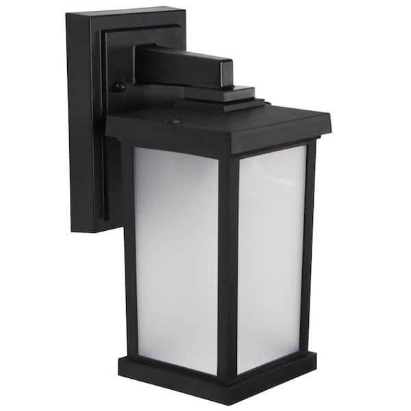 SOLUS Artisan Small Square 11.60 in. Black Composite Outdoor Hardwired Lantern Sconce with Frosted Diffuser 4000K LED