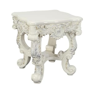 Adara 28 in. Antique White Finish Square Marble End Table