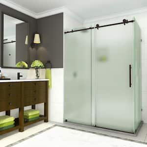 Coraline 56 in. to 60 in. x 33.875 in. x 76 in. Frameless Corner Sliding Shower Door with Frosted Glass in Bronze
