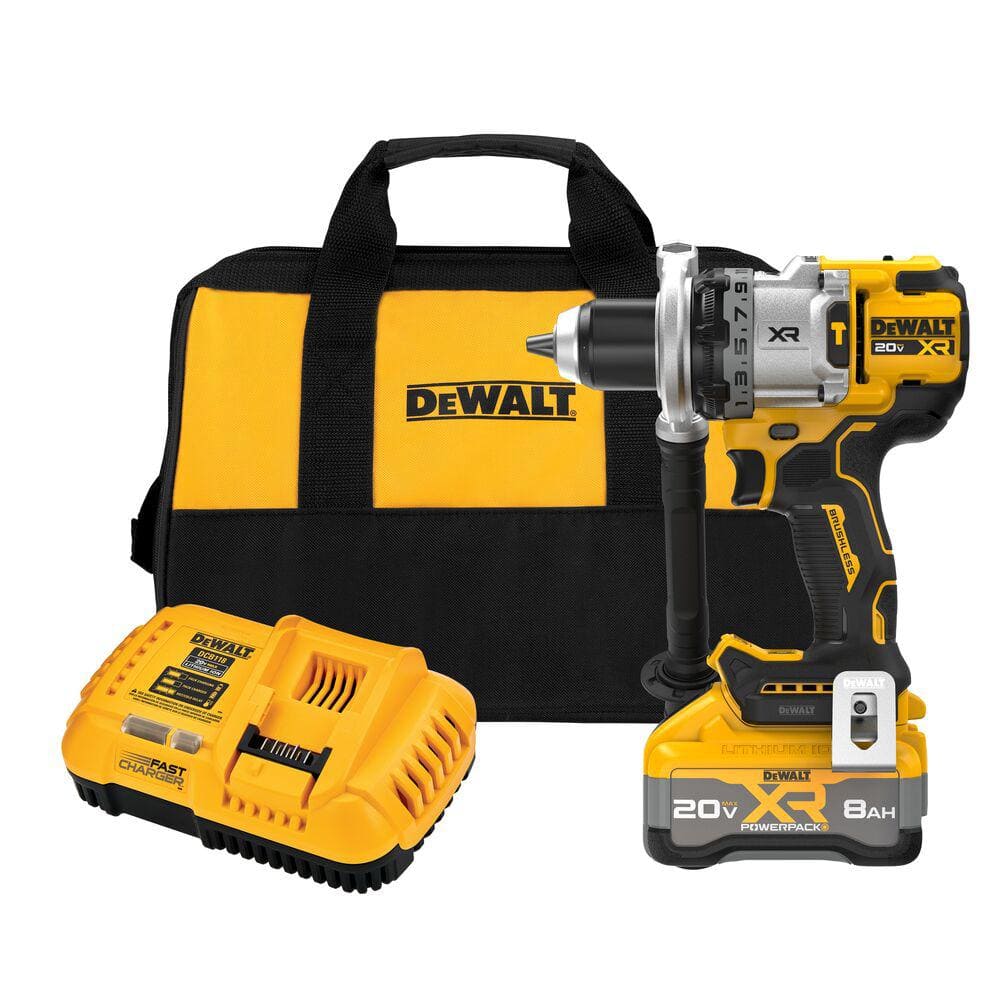 DEWALT 20V XR Lithium-Ion Cordless Hammer Drill Kit with 8.0 Ah Battery, Charger and Kit Bag