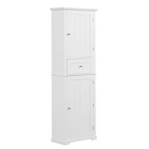 22 in. W x 11 in. D x 67.3 in. H White Linen Cabinet with Adjustable Shelf and Drawers