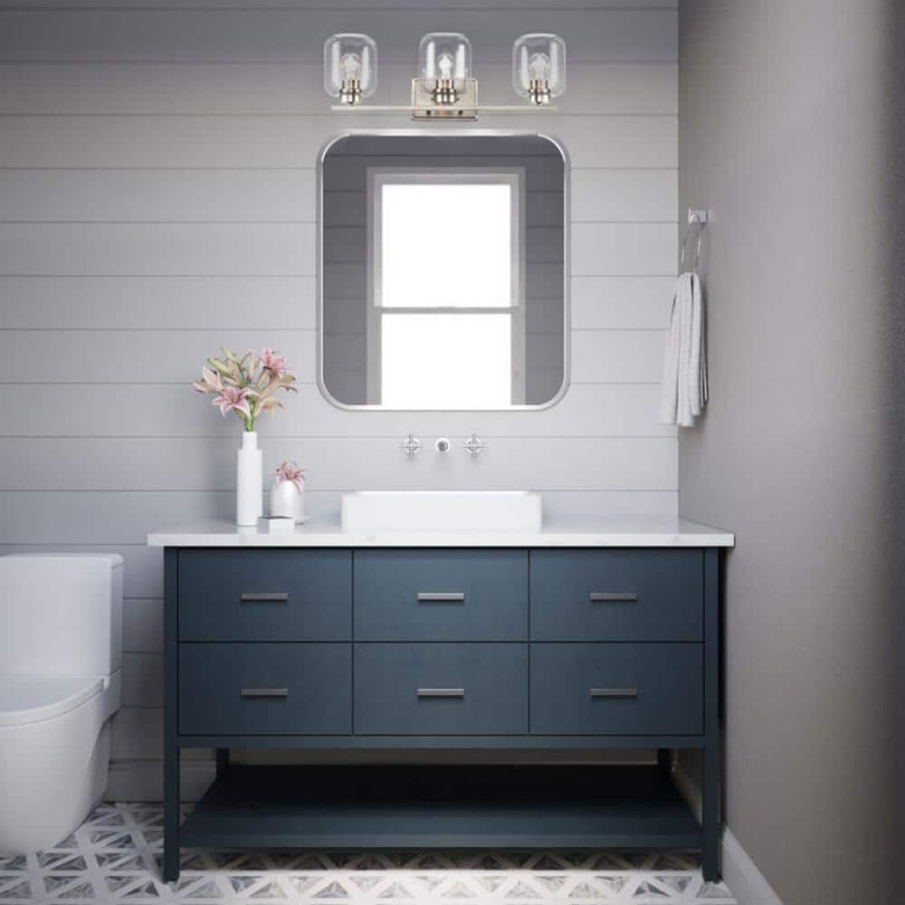 3-Light in Satin Nickel Wall Sconce with Clear Glass