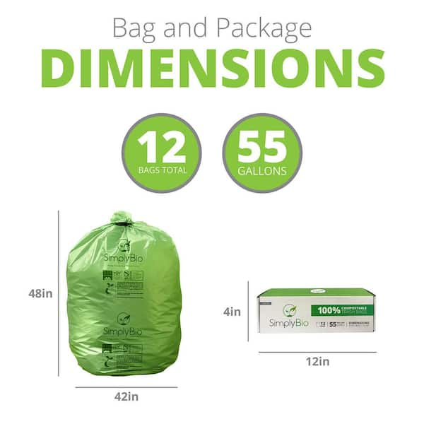 100% Compostable Trash Bags 1.6 Gallon/6 Liter Drawstring 125 Count BPI  ASTM D6400 Certified 