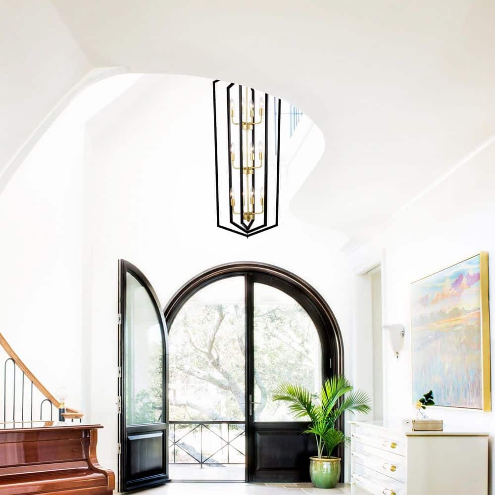 12-Light Matte Black Metal Farmhouse Adjustable Height Chandelier for Dining Room and Living Room with No Bulbs Included price history on PriceWatchPro