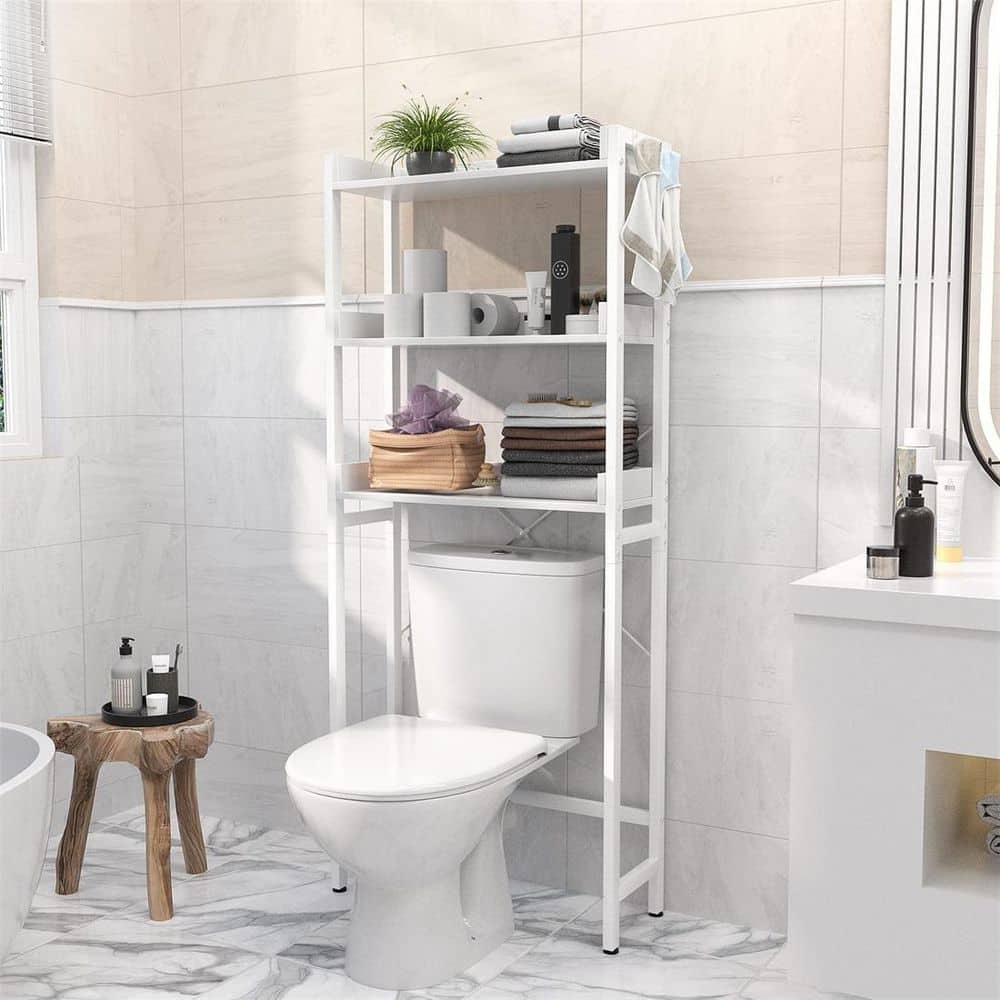 White Metal Frame 3-Tier Over-the-Toilet Storage Shelf