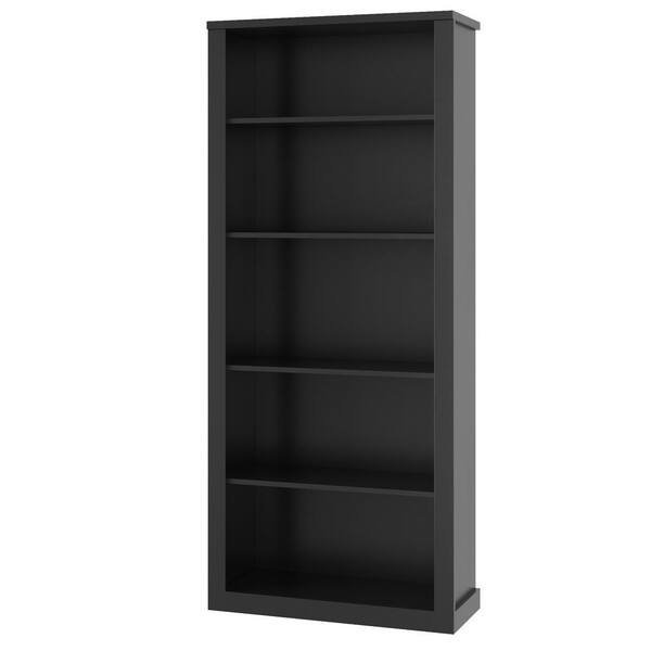 Brookside Elaine 72 in. Black Wood 5-Shelf Standard Bookcase with ...