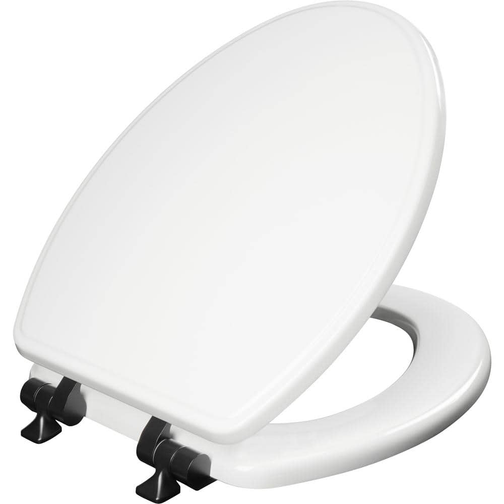 White Elongated Closed Front Toilet Seat Quiet Soft Close Adjustable Bowl Wood 