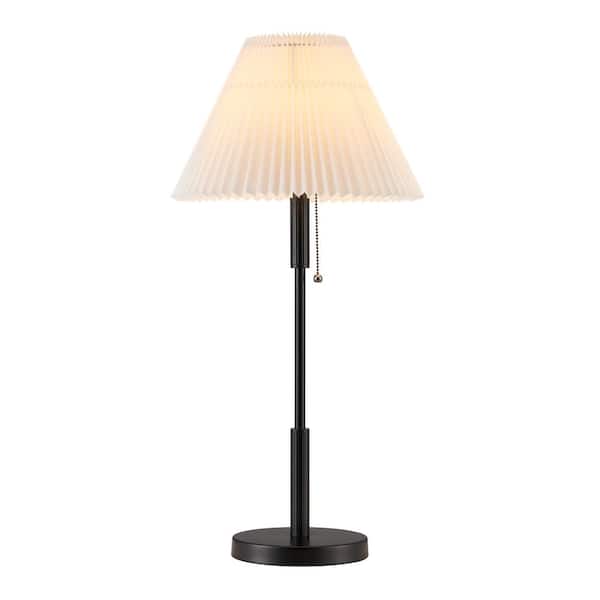 KAWOTI 26.5 in. Black Table Lamp with Pull Chain Switch and Pleated White Shade