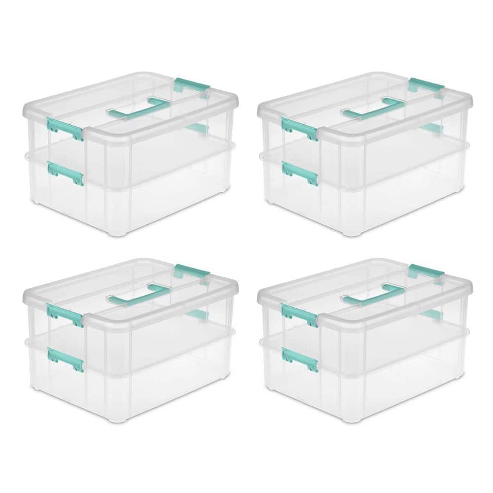 Plastic Storage Box Stackable Handle Locking Art Supply Containers with Lids  Craft Bin Organizer Box 