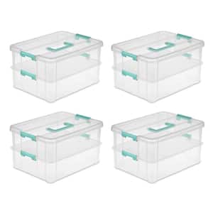 Convenient Home 2-Tiered Layer Stack Carry Storage Box, Clear (4 Pack)