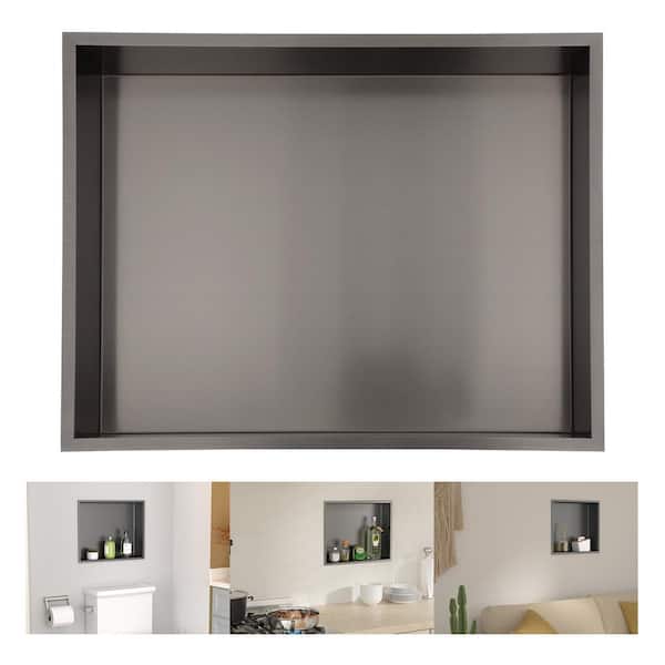 LORDEAR 19 in. W x 15 in. H x 4 in. D 18-Gauge Stainless Steel Bathroom Shower Niche in Gunmetal Black