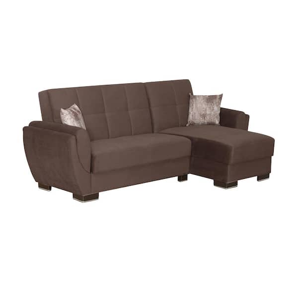 Ottomanson Basics Air Collection Dark Brown Convertible L-Shaped Sofa Bed Sectional With Reversible Chaise 3-Seater With Storage