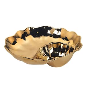 Gold Coast 11.75 in. Gold Porcelain Round Chip and Dip Server