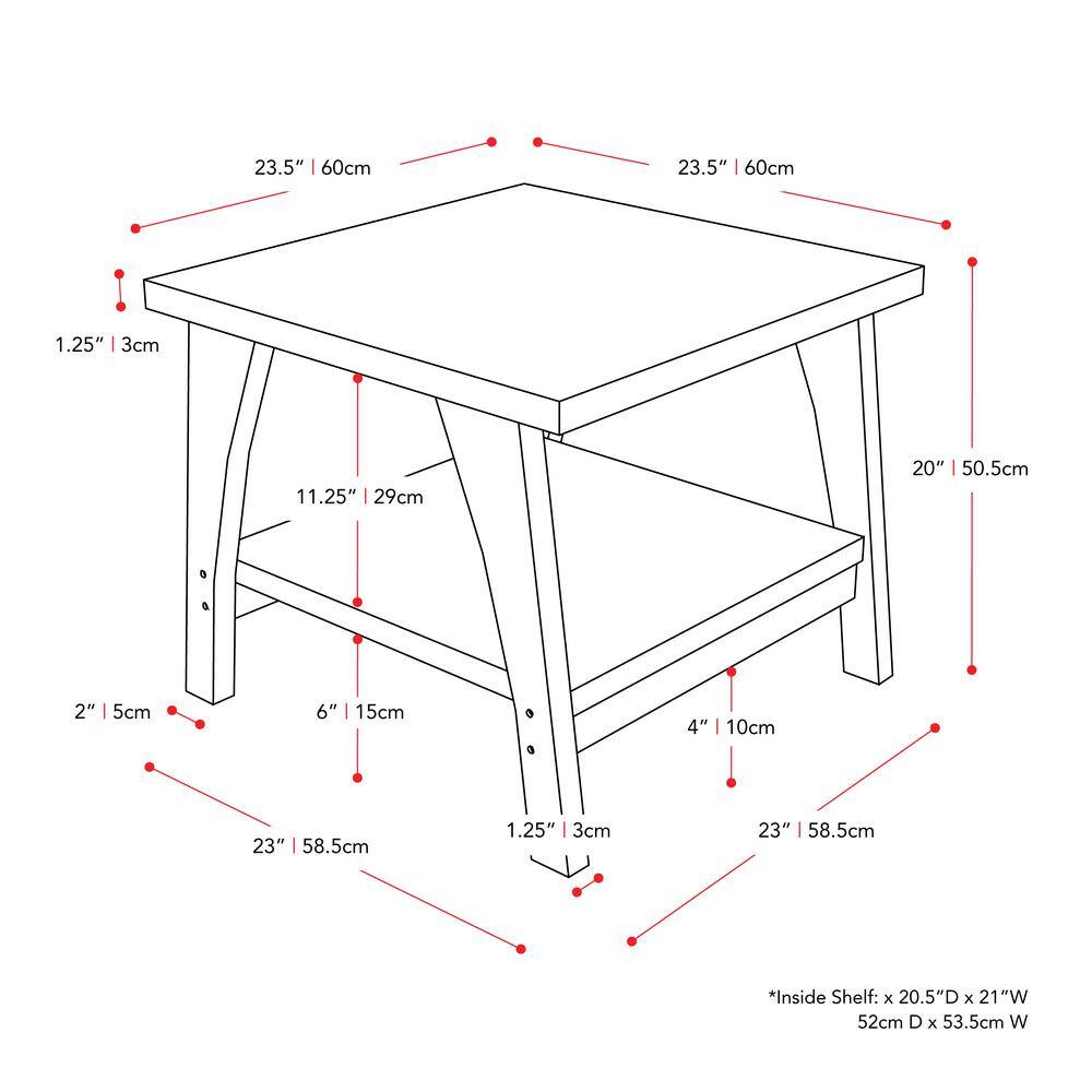 Dark Gray Square Wood Side Table with Lower Shelf
