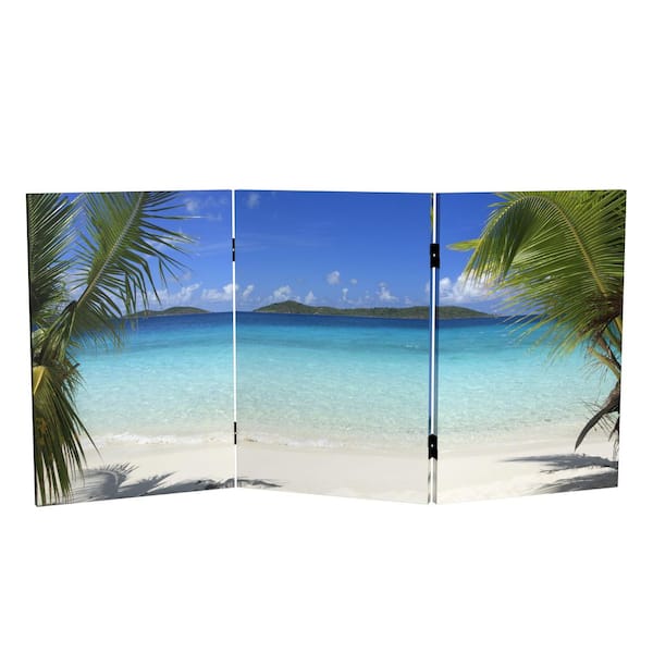 RED LANTERN 2 ft. Short Beach Canvas 3-Panel Folding Screen