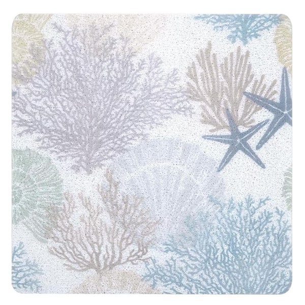 24 in. x 24 in. Non Slip Starfish Shower Mat Quick-Dry PVC Loofah Bath Mat for Shower Tub Bathroom in Orange