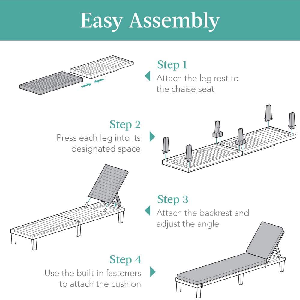 Gray and Teal Resin Outdoor Chaise Lounger with Cushions