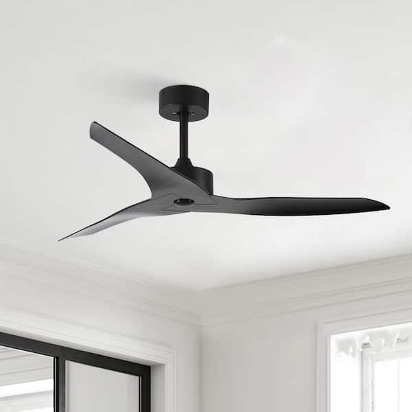52 in. Outdoor Ceiling Fan No Light with Remote Control, ABS Blades, 6-Speed Reversible DC Motor Ceiling Fan, Black