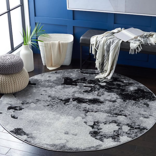 Adirondack 6 ft. x 6 ft. Gray/Black Abstract Round Rug