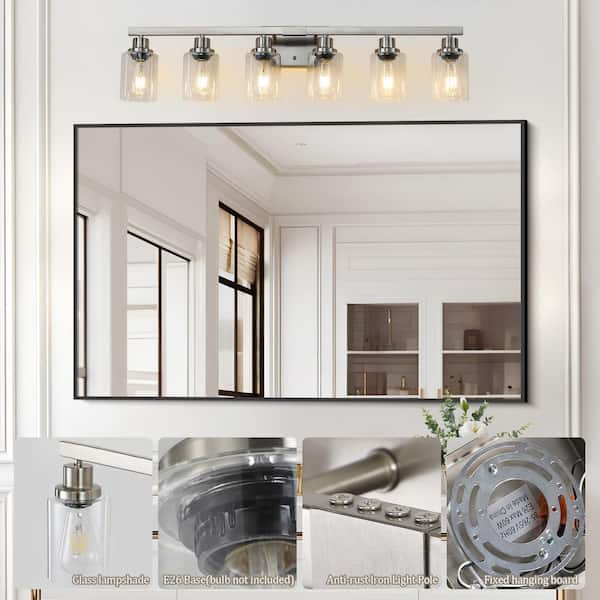 37 in. 6 Light Bathroom Vanity Light, Brushed Nickel Wall Sconce for Mirror Dressing room, Bulbs not Included