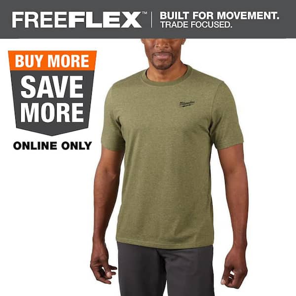 Men's Medium Green Cotton/Polyester Short-Sleeve Hybrid Work T-Shirt