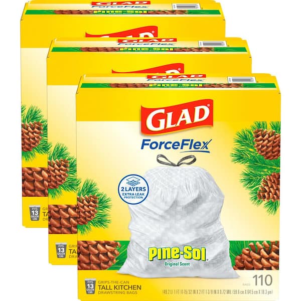 ForceFlex White Drawstring Pine Sol Trash Bags 13 Gal. 110ct (3-Pack)