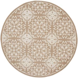 Jubilant Taupe 8 ft. x 8 ft. Floral Transitional Round Area Rug