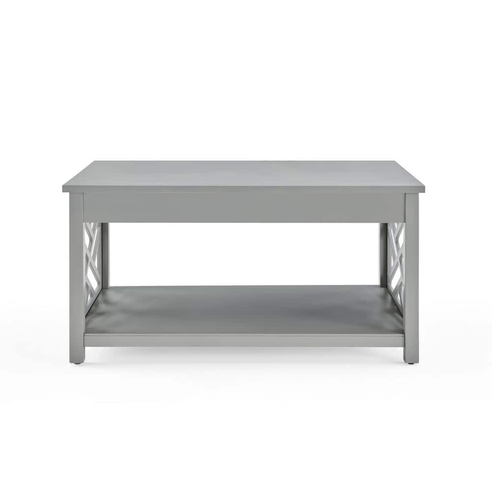 Gray Rectangular Wood Coffee Table with Storage