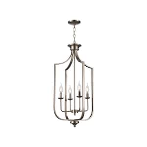 Hillcrest 16 in. 4-Light Brushed Nickel Pendant Light Fixture with Metal Shade