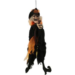 30 in. Battery Operated Poseable Animatronic Hanging Witch with Red LED Eyes Halloween Prop