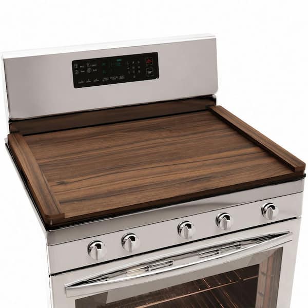 Brown Wooden Stove Top Cover and Decorative Serving Tray for Electric and Gas Stoves, 29.5 in x 21.7 in