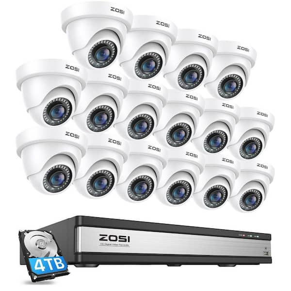 16-Channel 3K-lite 4TB DVR Home Security Camera System with 16-Wired 1080p Full HD Outdoor Dome Cameras, White